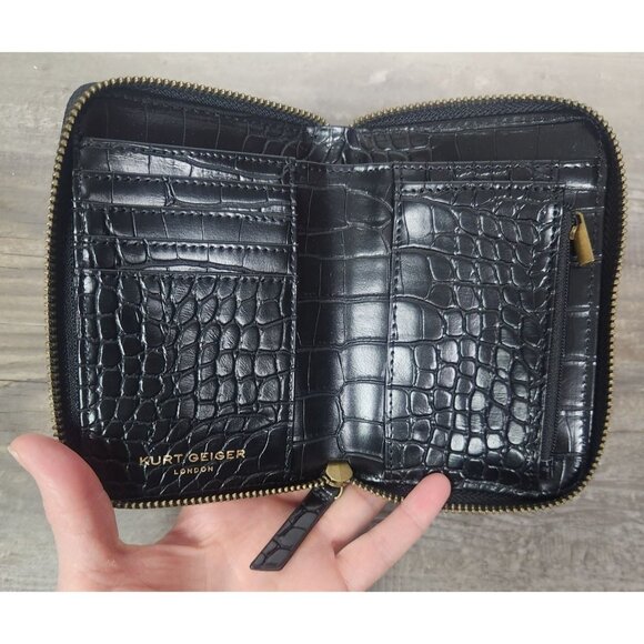 Kurt Geiger London Black Croc Print Eagle Zip Wallet - Picture 4 of 5